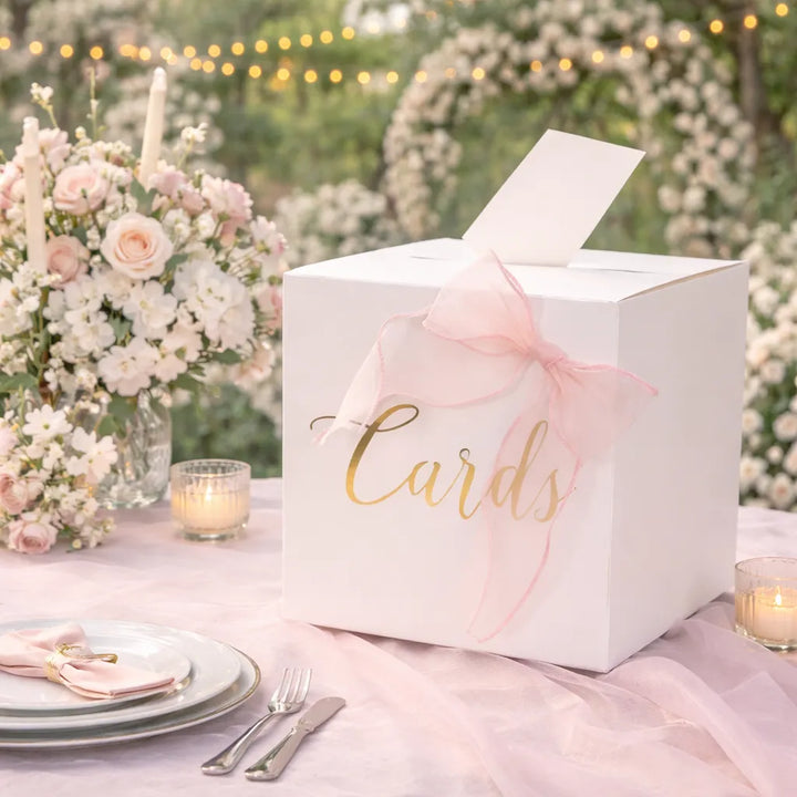 Urne Mariage en Carton à Nœud Rose