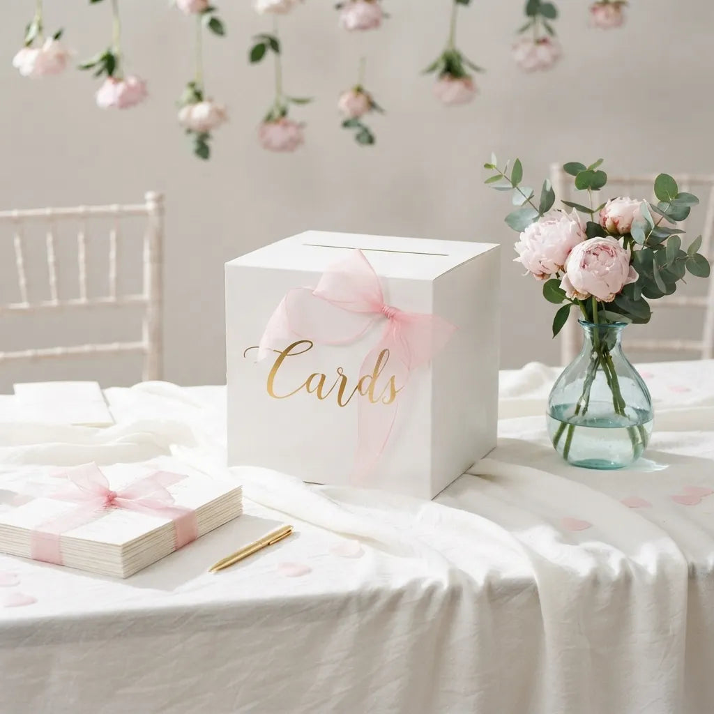 Urne Mariage en Carton à Nœud Rose Design
