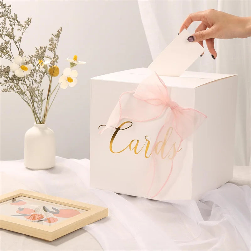 Urne Mariage en Carton à Nœud Rose romantique