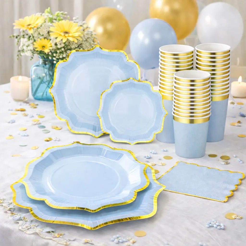 Vaisselle Jetable Bleue Mariage Elégante