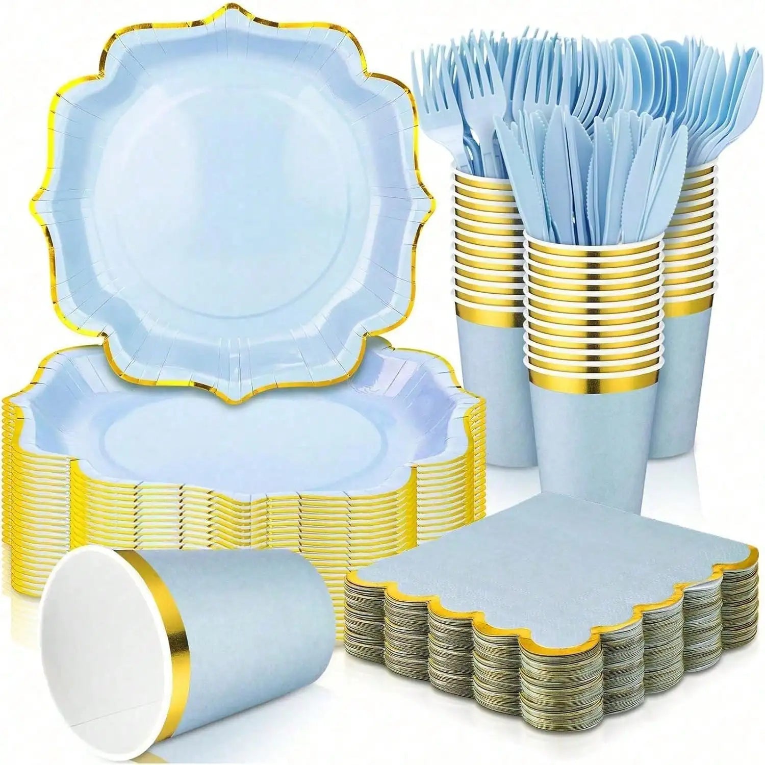 Vaisselle Jetable Bleue Mariage Elégante Originale
