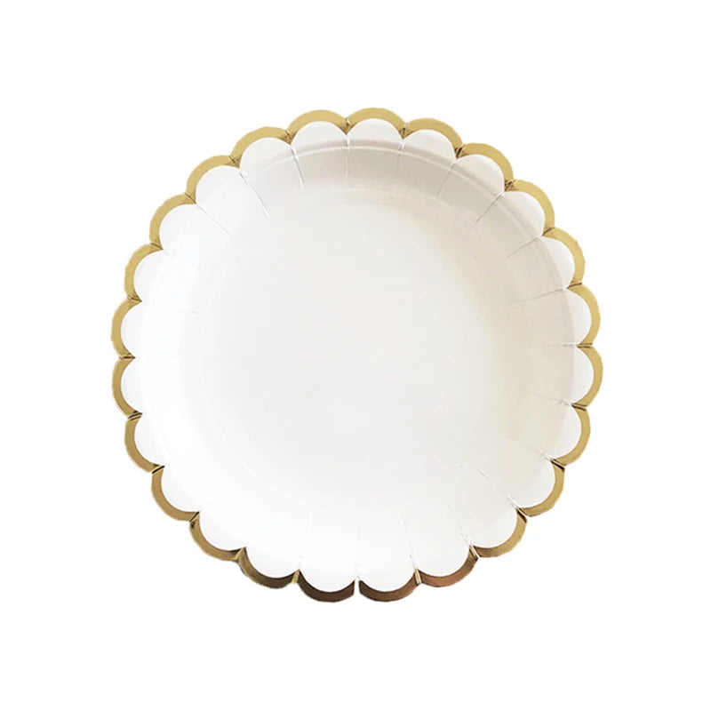 Vaisselle Jetable Mariage Blanche et Dorée Assiette