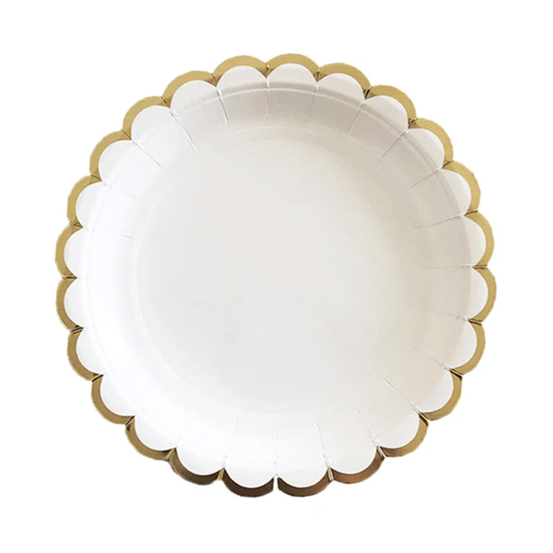 Vaisselle Jetable Mariage Blanche et Dorée Belle