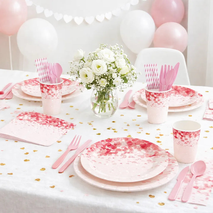 Vaisselle Jetable Mariage Rose Cœurs