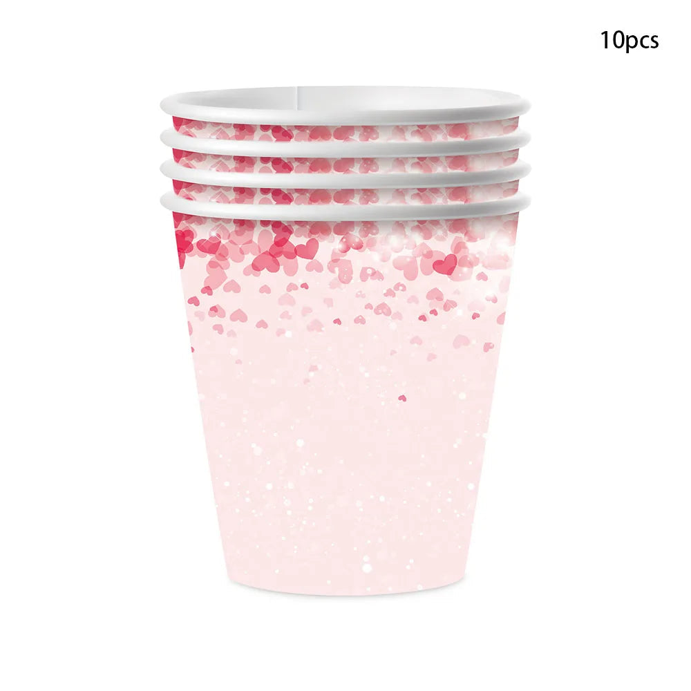 Vaisselle Jetable Mariage Rose Cœurs Verre