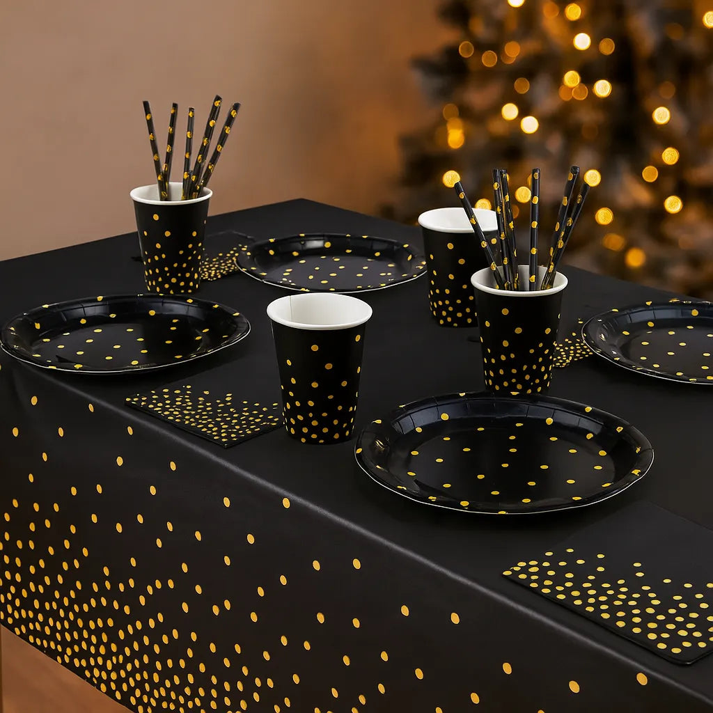 Vaisselle Jetable Noir et Or