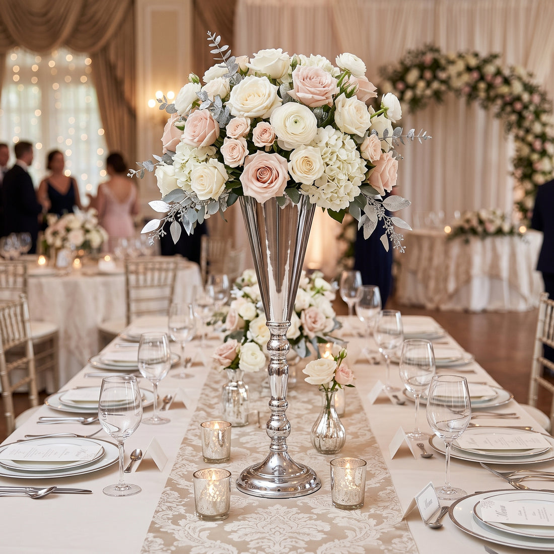 Vase Centre de Table Mariage Argenté moderne 
