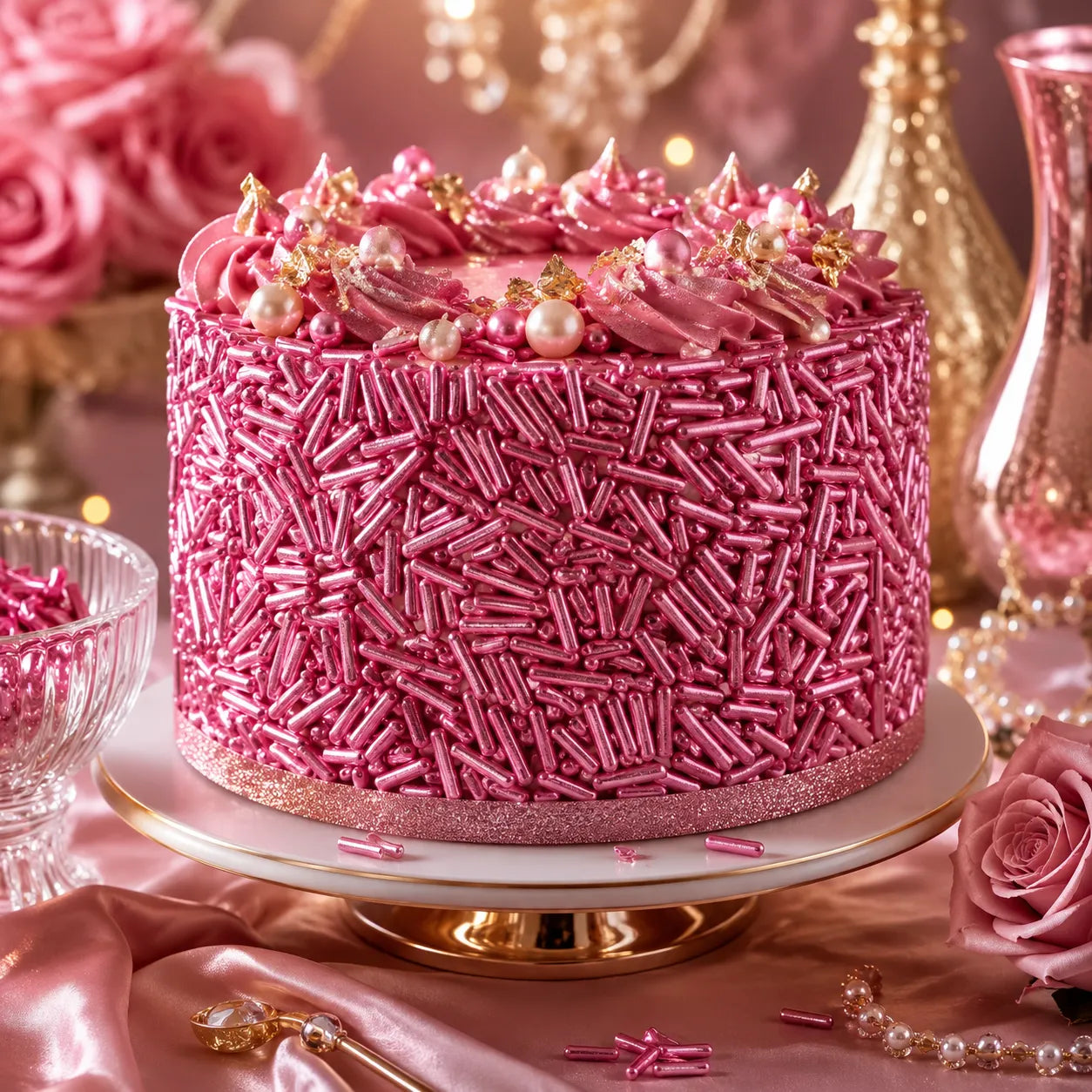 Vermicelle Déco Gâteau Rose Chic