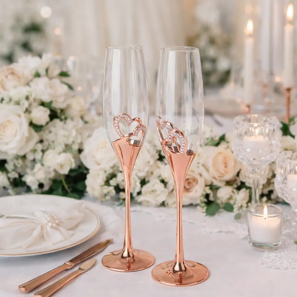 Verre à Champagne à Cœurs Rose Gold