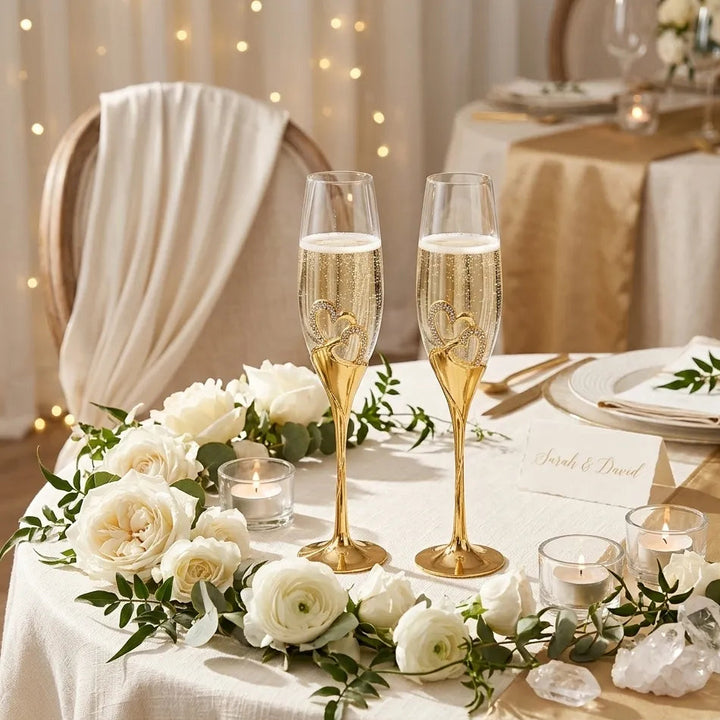 Verre à Champagne Motif Cœurs Dorés