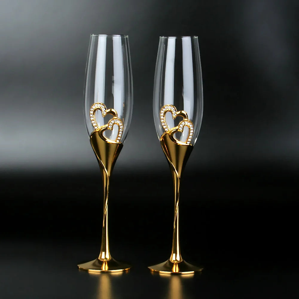 Verre à Champagne Motif Cœurs Dorés Classe