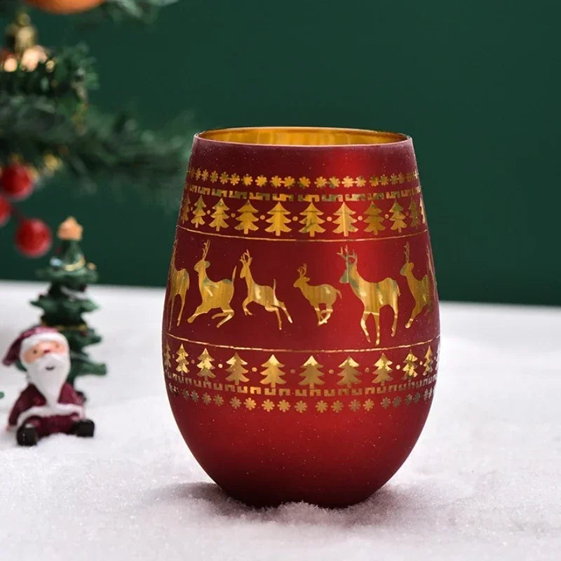 Verre Rouge Sapins de Noël Dorés