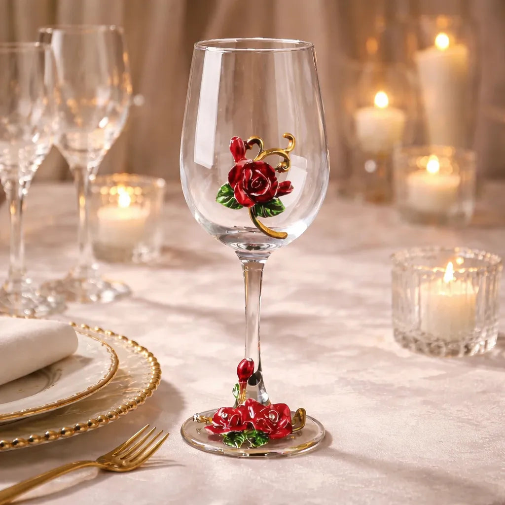 Verre à Pied à Fleur Rouge Beau