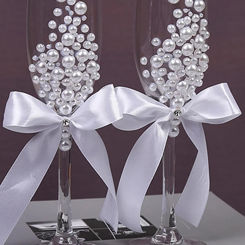 Verre à Pied Mariés Perlé Elégant