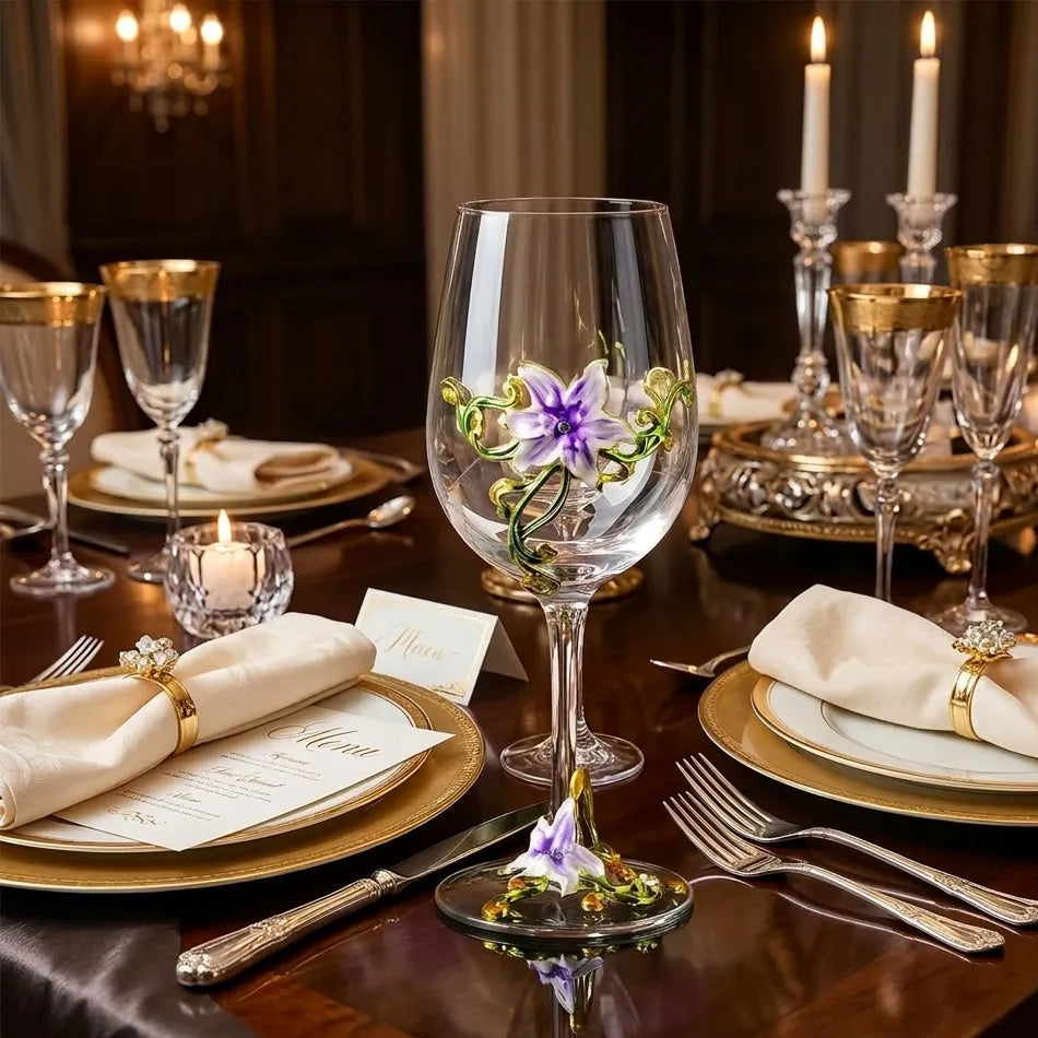 Verre à Pied Romantique Fleuri