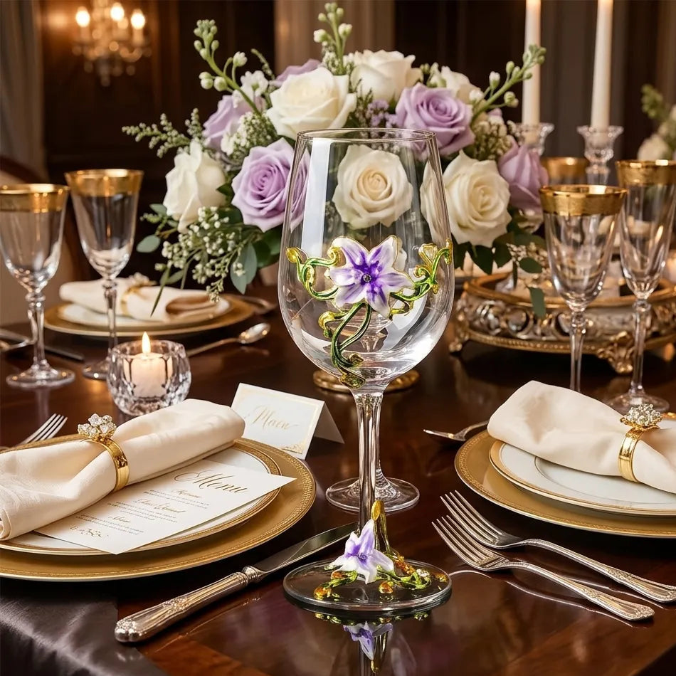 Verre à Pied Romantique Fleuri Classe