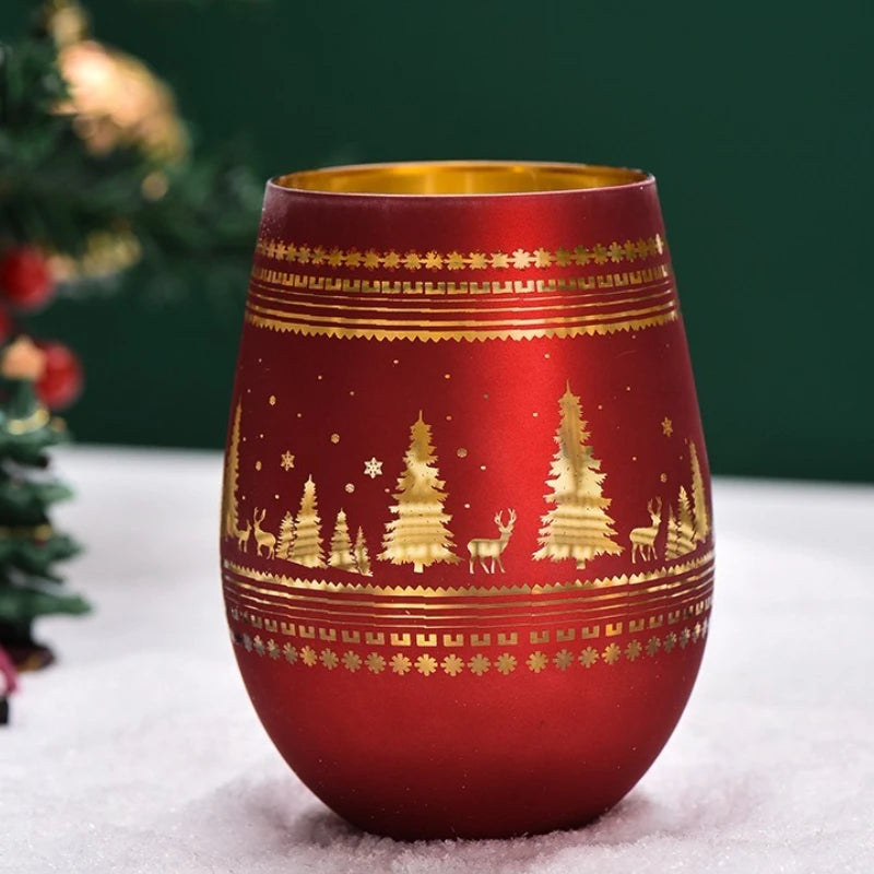 Verre Rouge Sapins de Noël Dorés