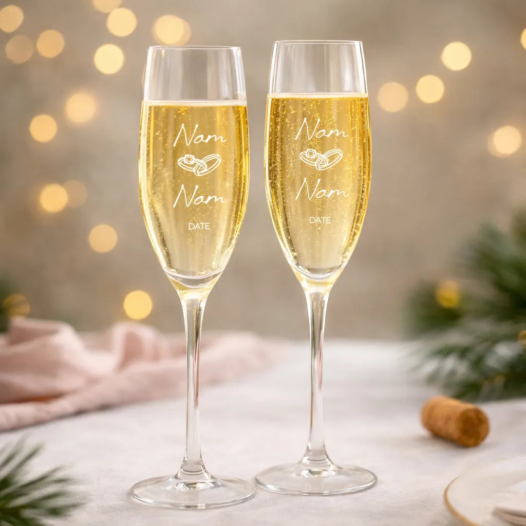 Verres à Champagne Couple à Personnaliser Classe