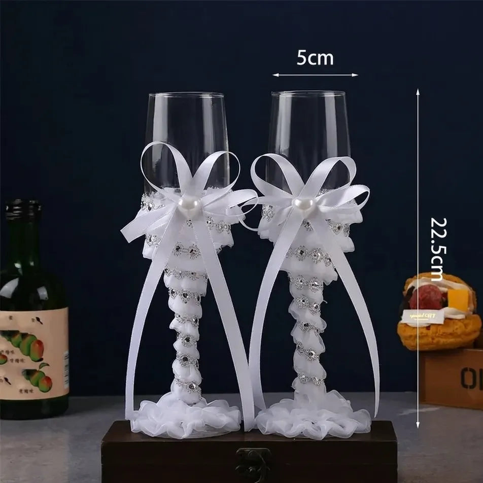 Verres Couple Elégant à Dentelles Détails