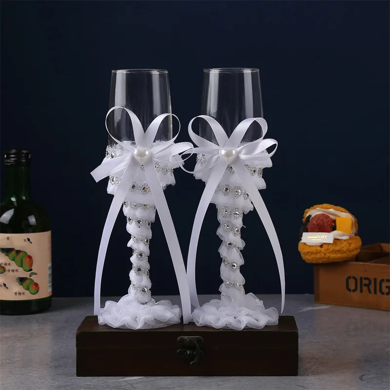Verres Couple Elégant à Dentelles Unique