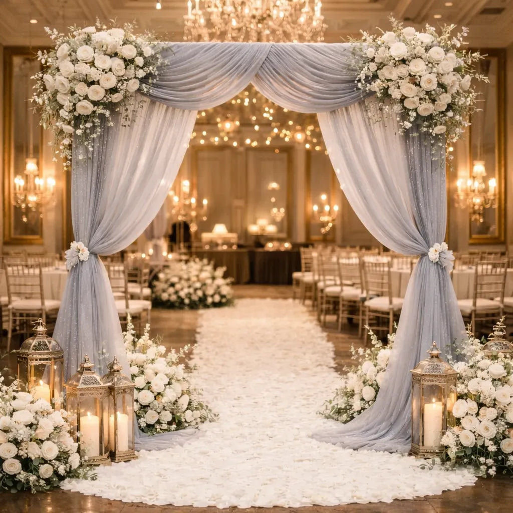 Voilage Arche Mariage Gris en Organza Unique