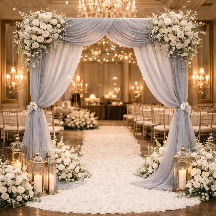 Voilage Arche Mariage Gris en Organza Unique