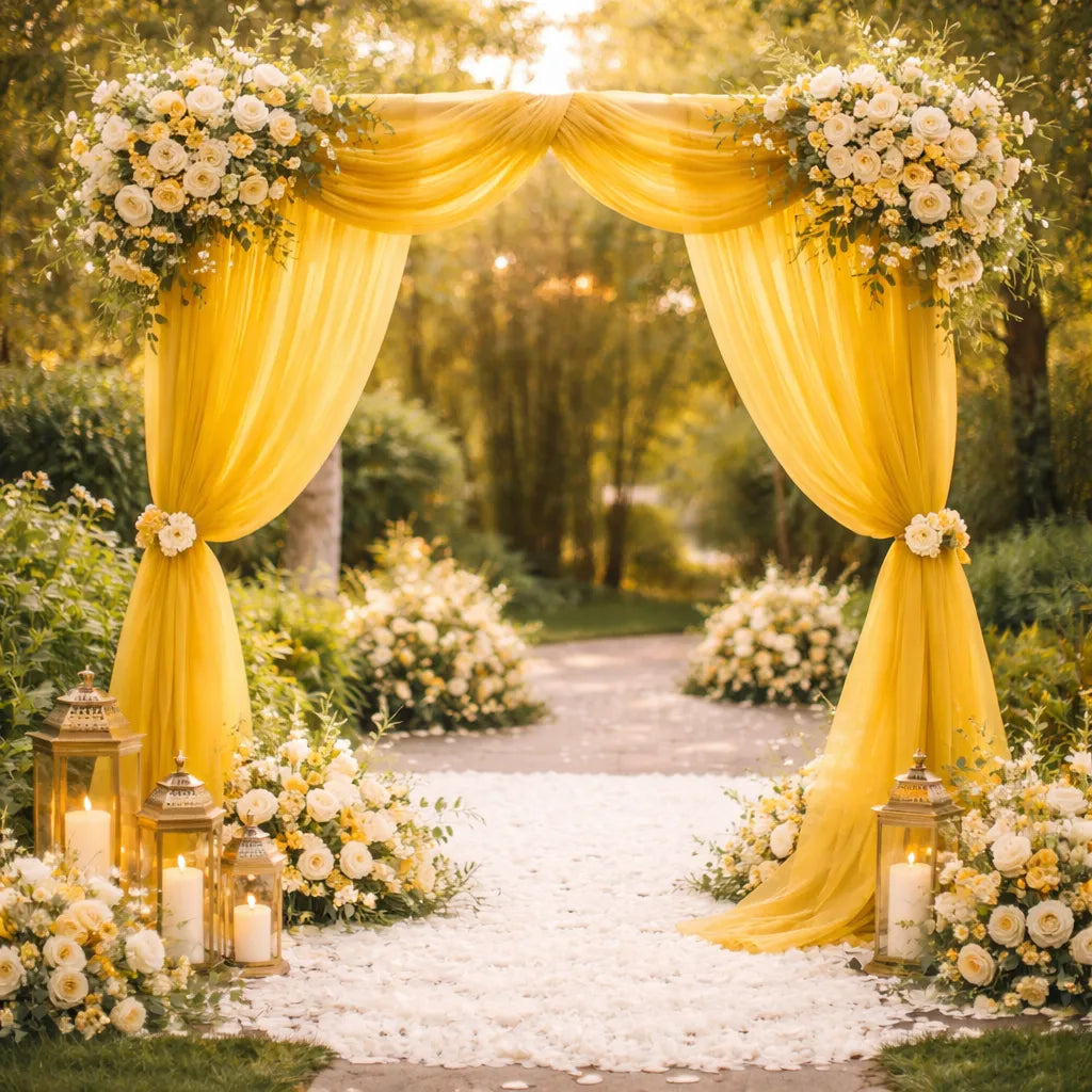 Voilage Arche Mariage Or en Organza