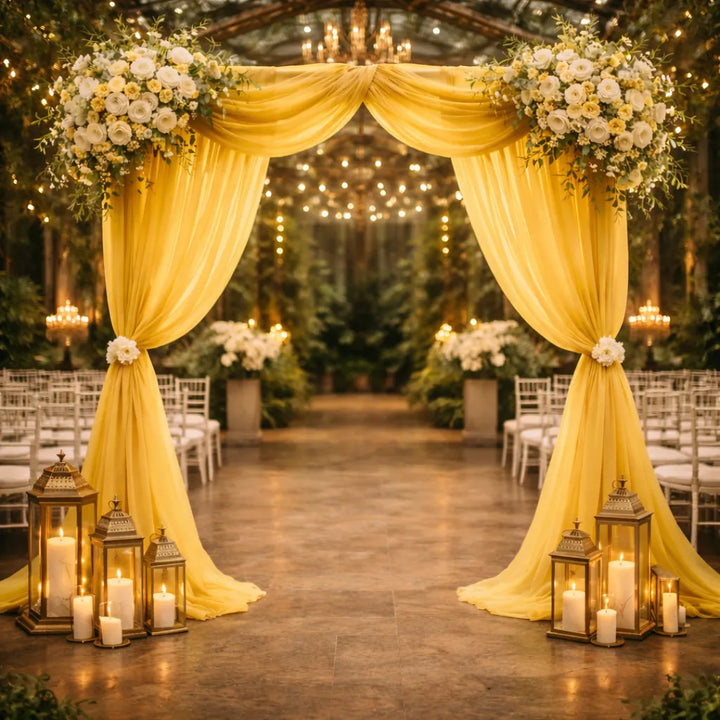 Voilage Arche Mariage Or en Organza Résistant