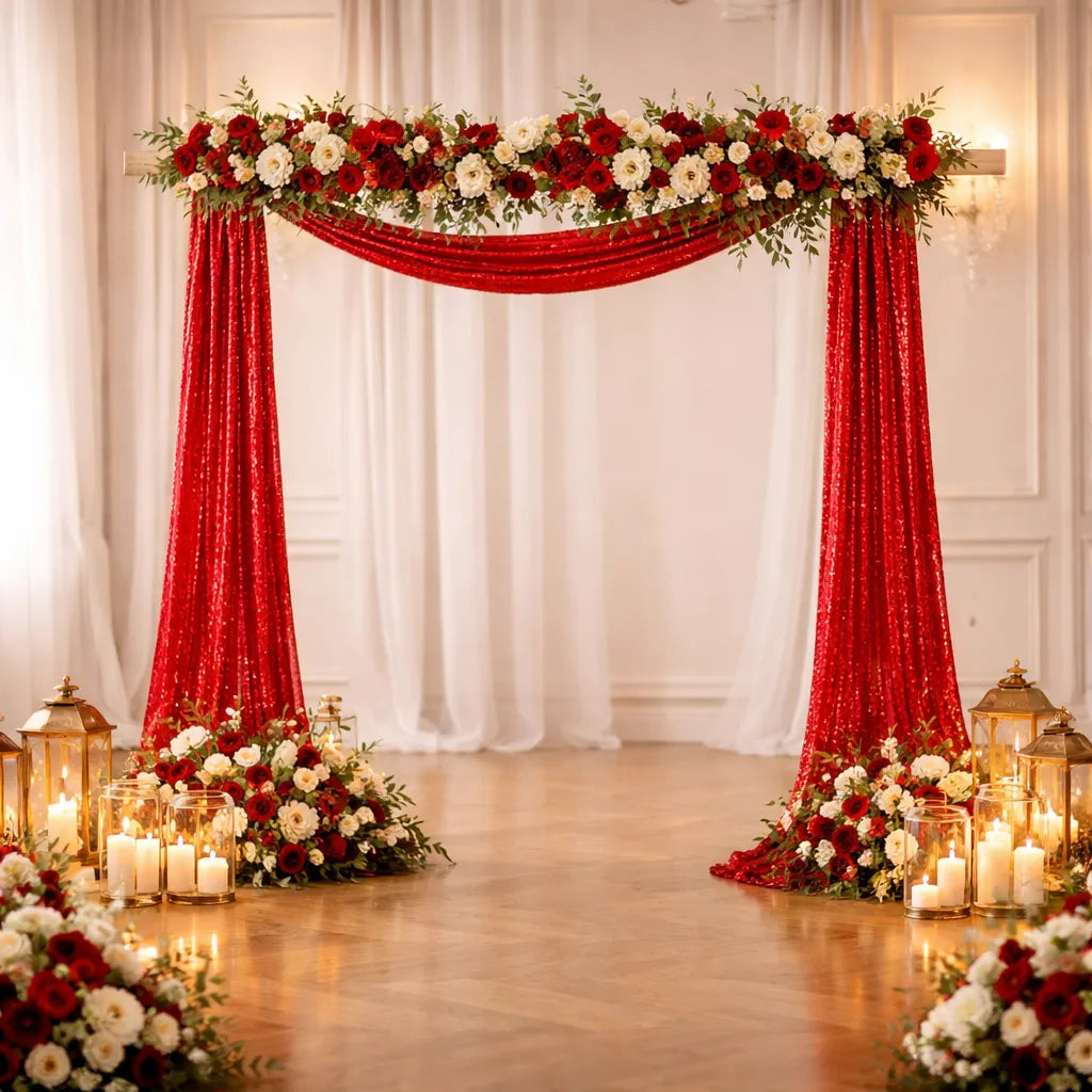 Voilage Arche Mariage Rouge à Sequins