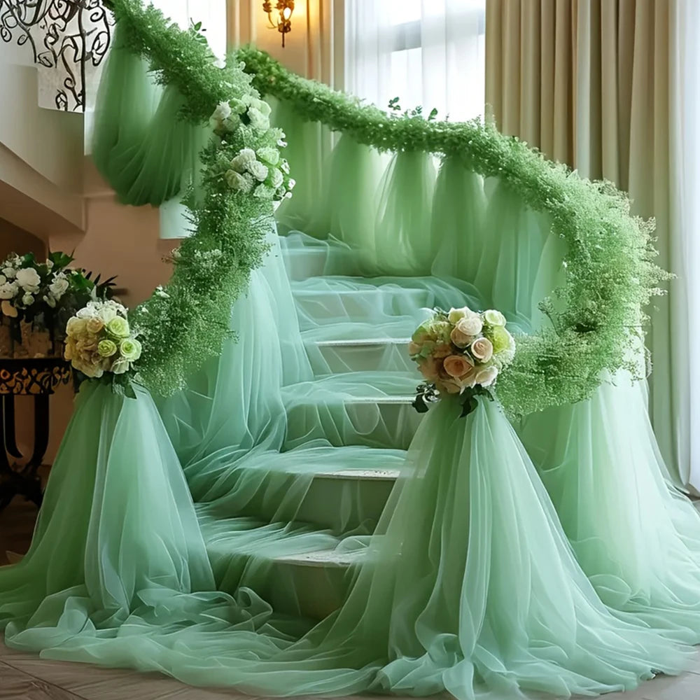 Voilage Arche Mariage Vert en Tulle tropicale