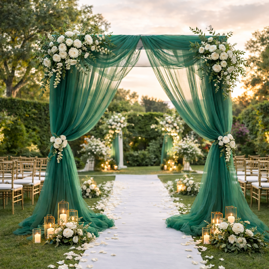 Voilage Arche Mariage Vert Émeraude en Tulle