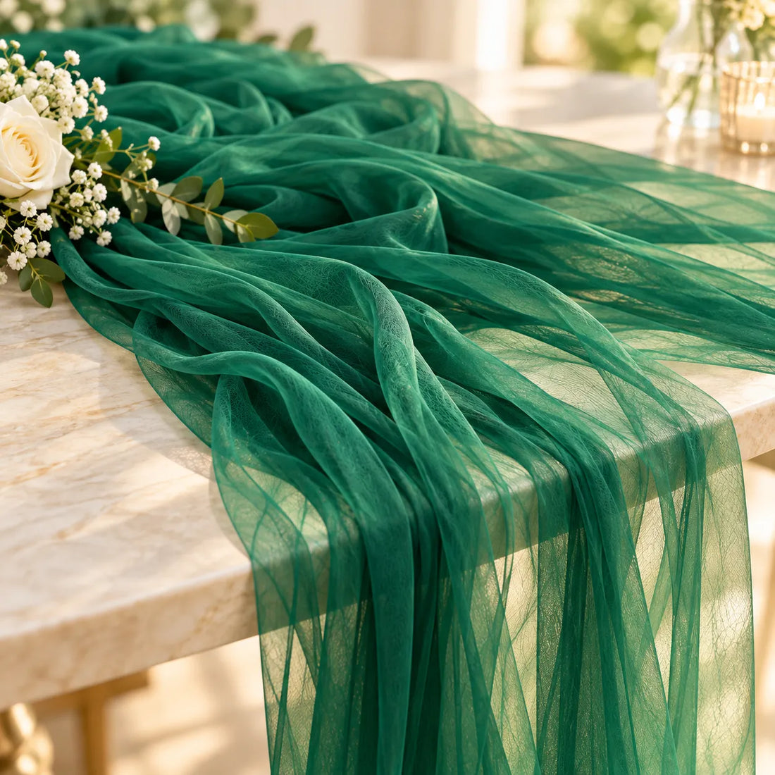 Voilage Arche Mariage Vert Émeraude en Tulle classique