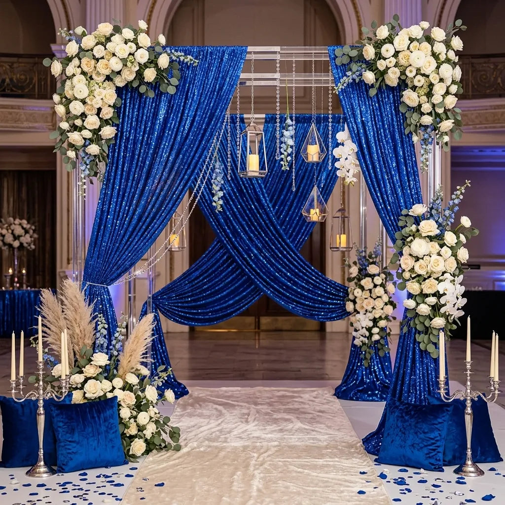 Voilage Bleu Roi à Sequins pour Arche Mariage Vaporeux