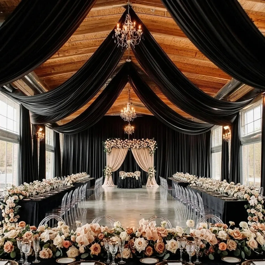Voilage Double Couche Noir pour Plafond Mariage Chic