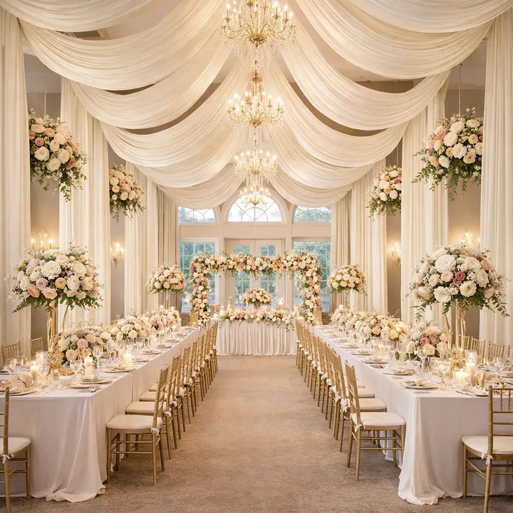 Voilage Plafond Mariage Ivoire en Satin