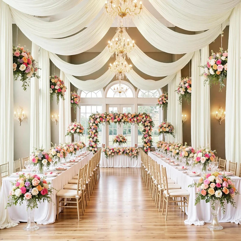 Voilage Plafond Mariage Ivoire en Satin raffiné