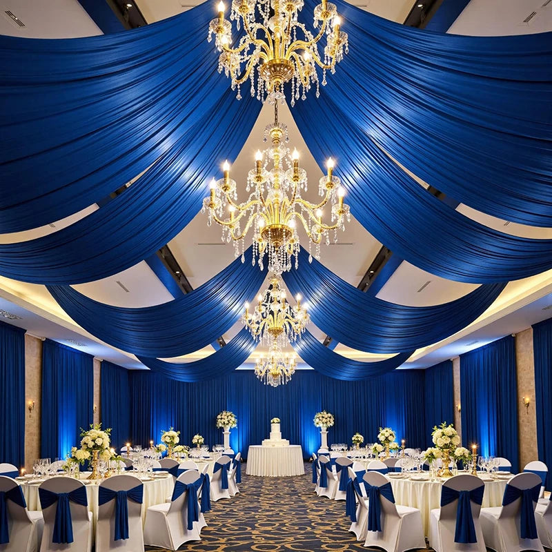 Voilage Plafond Satin Bleu Roi pour Mariage