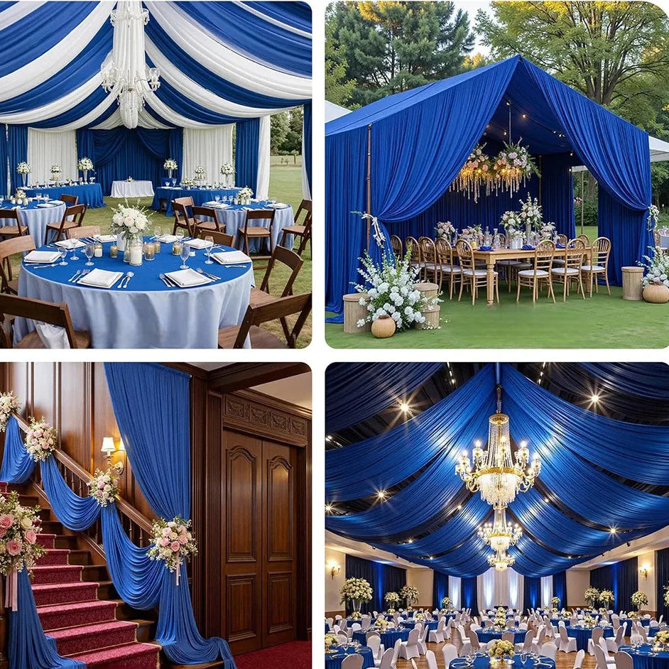 Voilage Plafond Satin Bleu Roi pour Mariage Unique
