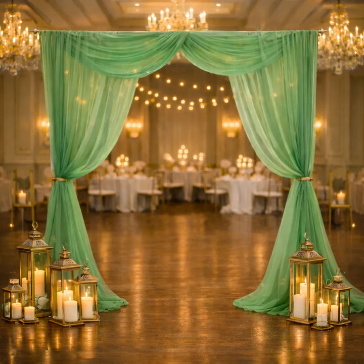 Voilage Vert Arche Mariage en Organza Unique