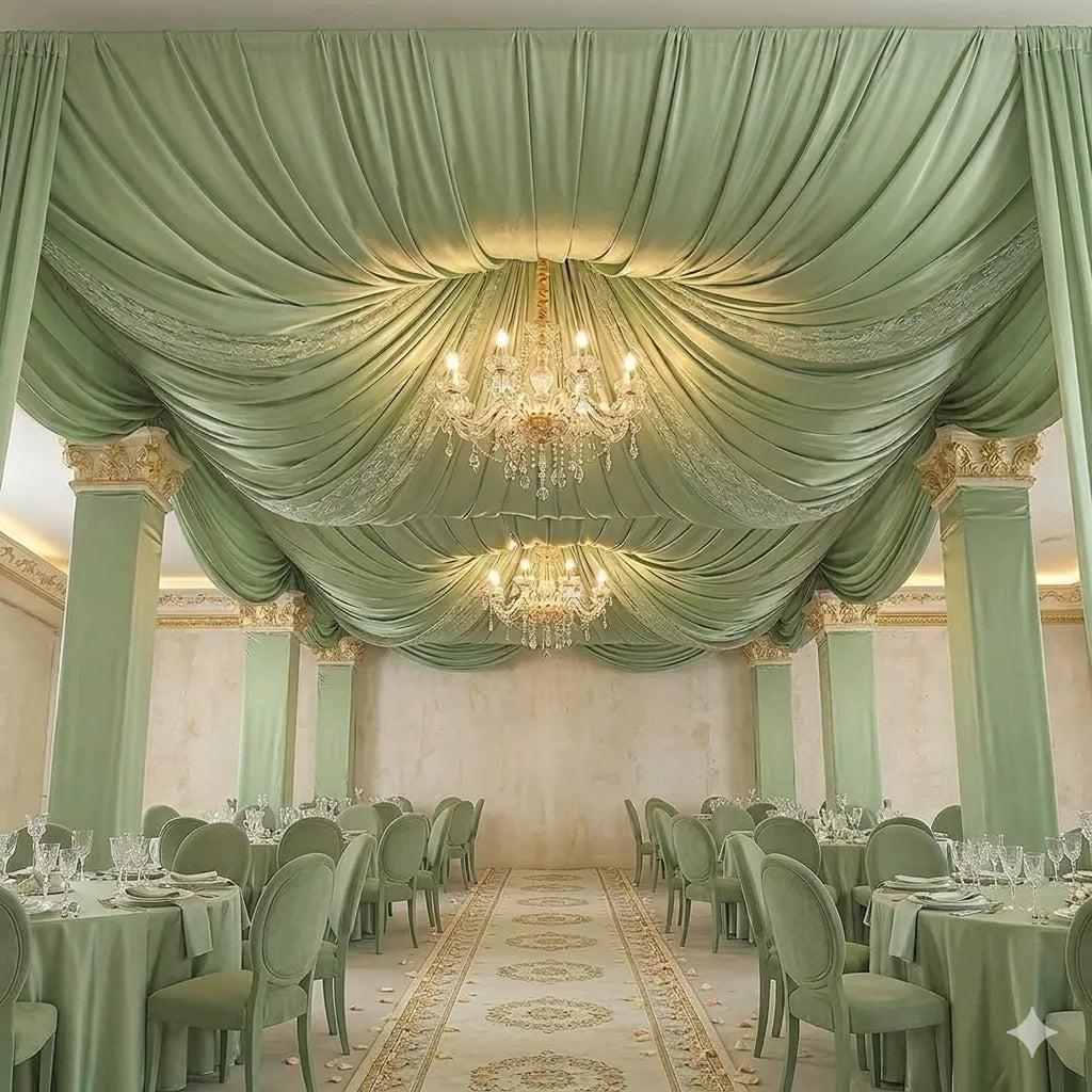 Voilage Vert Tendre Double Couche pour Plafond