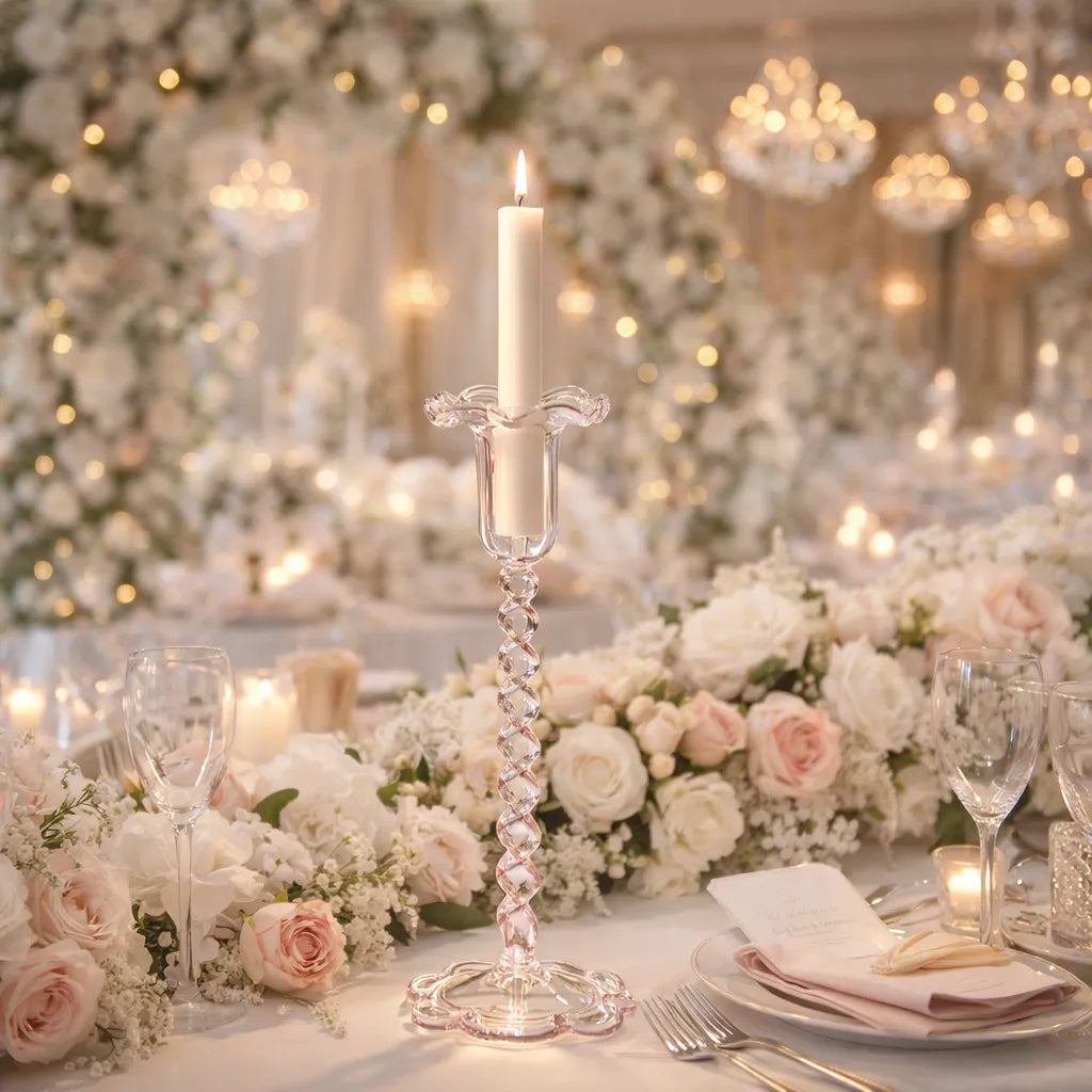 bougeoir mariage fleur en verre