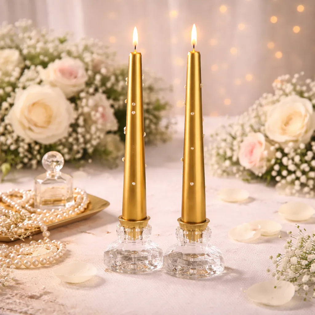bougies mariage dorées à perles magnifique