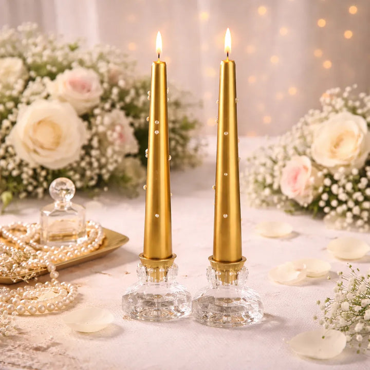 bougies mariage dorées à perles magnifique