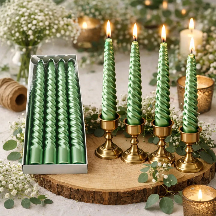 bougies mariage torsadées vertes