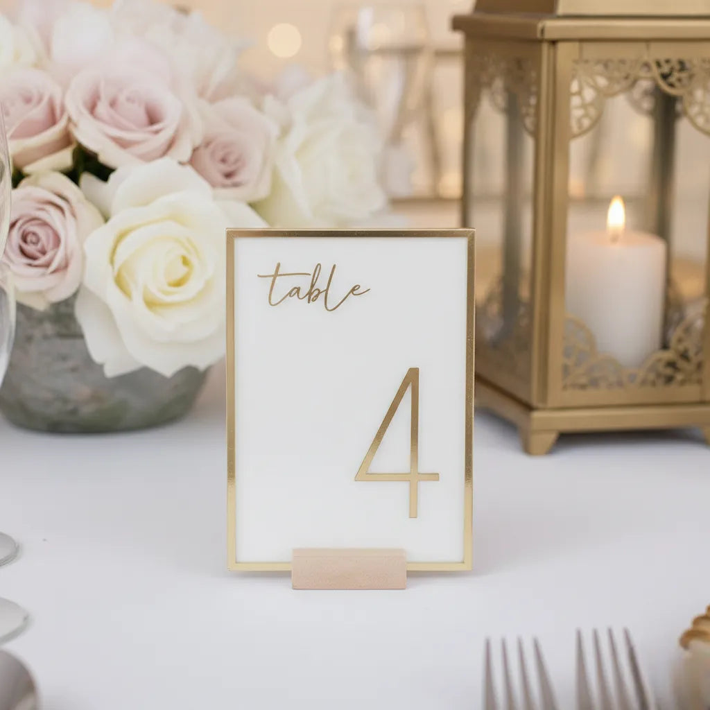 cadre numéro de table mariage doré en acrylique chic