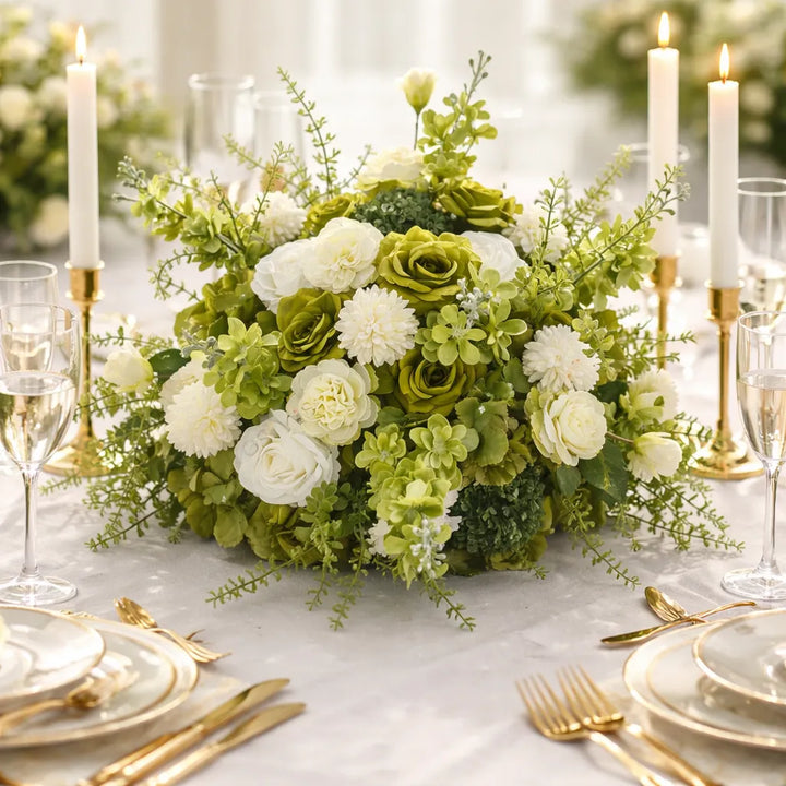 centre de table mariage blanc et vert​ 