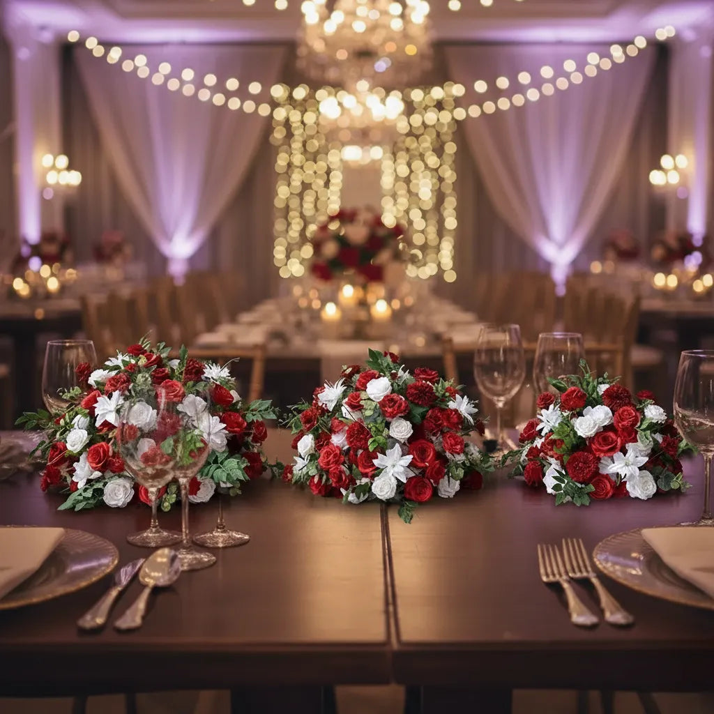 centre de table mariage rouge et blanc festif