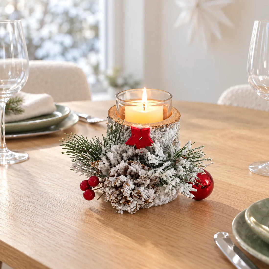chandelier en bois pour table de Noël unique