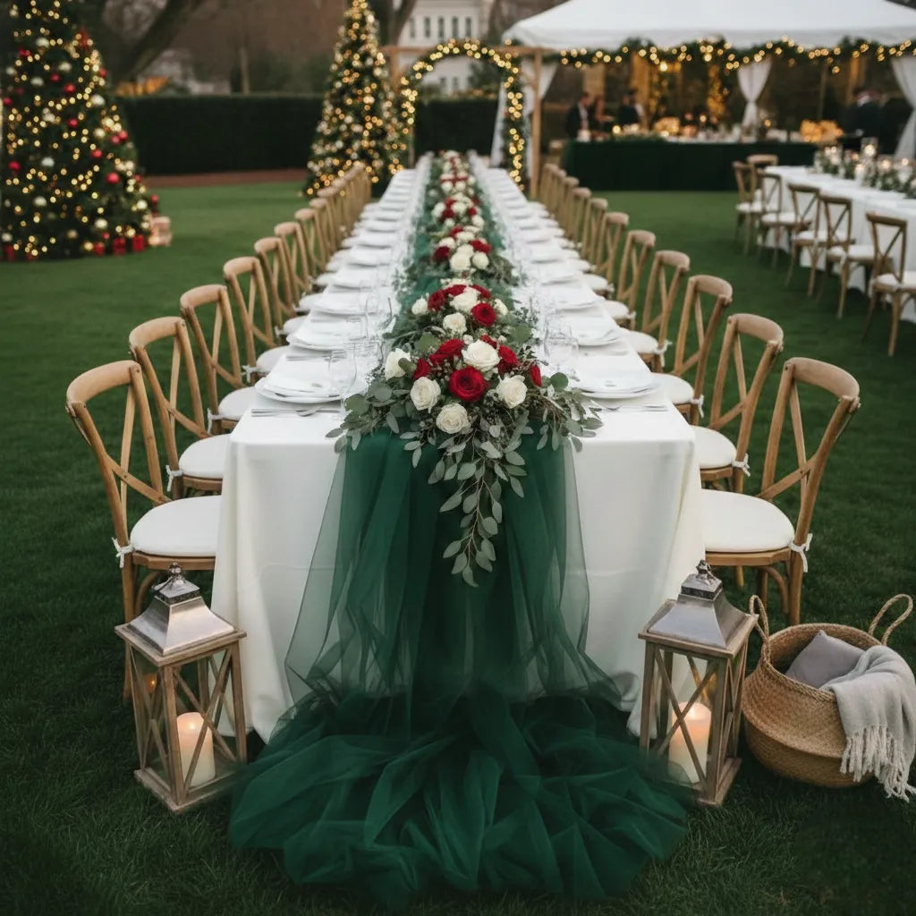 chemin de table mariage blanc en tulle chic