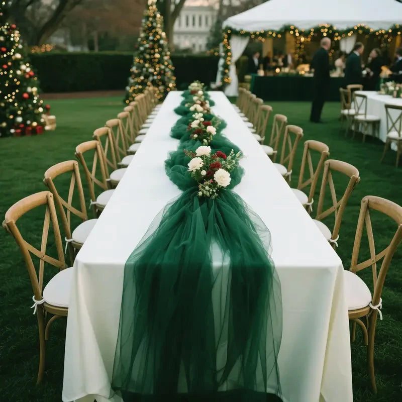 chemin de table mariage vert en tulle 